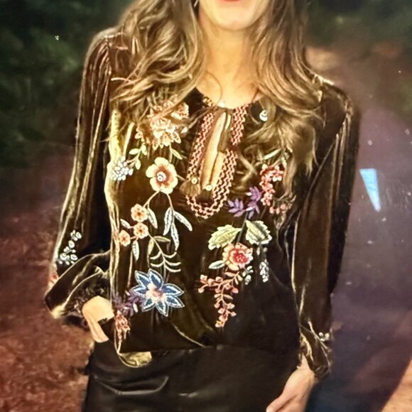 Johnny Was “Ardell” Velvet Heavily Embroidered Blouse - Picture 1 of 11